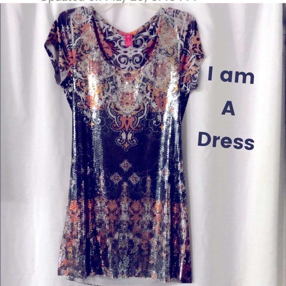 Sequins Short Sleeve Tee Shirt Style
Mini Dress
